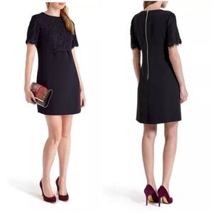 Ted Baker London Annita Floral Lace Detail Shift Black Short Sleeve Dress Size 4